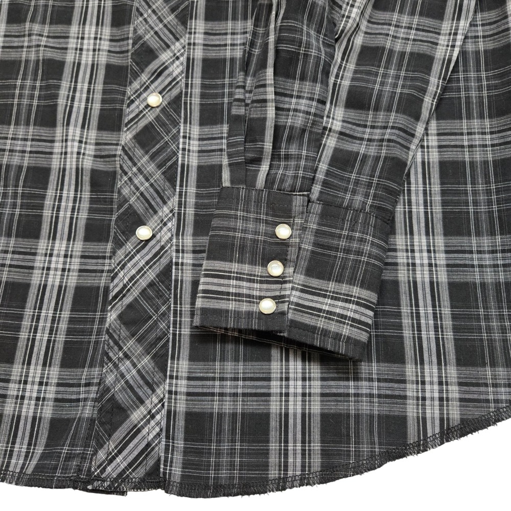 Wrangler Mens Western Plaid Pearl Snap Long Sleeve Shirt Black Grey Medium - Picture 5 of 13